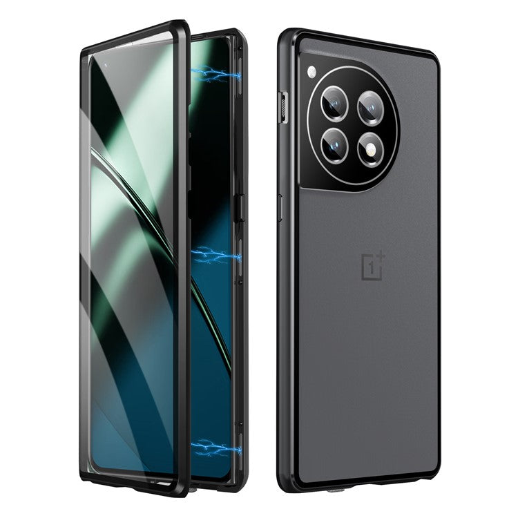 For OnePlus 12 5G Tempered Glass Case Security Lock Full Body Protection Phone Cover - Black