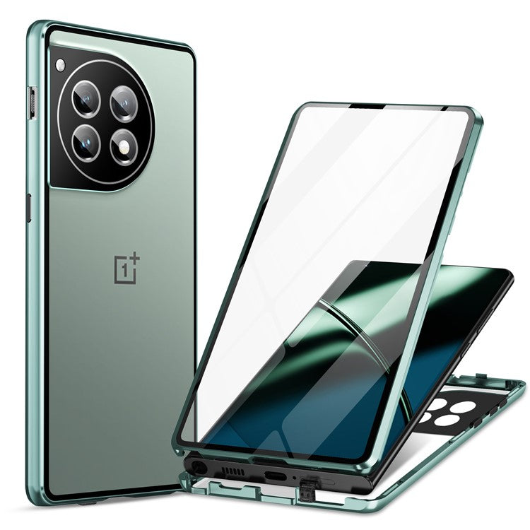 For OnePlus 12 5G Tempered Glass Case Security Lock Full Body Protection Phone Cover - Dark Green
