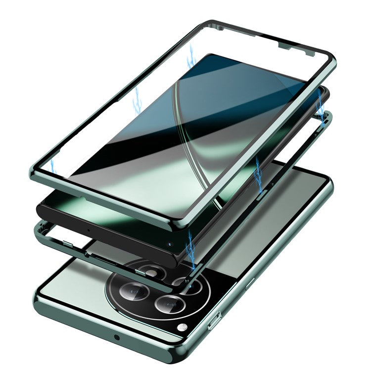 For OnePlus 12 5G Tempered Glass Case Security Lock Full Body Protection Phone Cover - Dark Green
