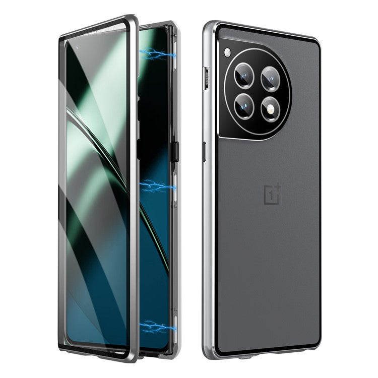 For OnePlus 12 5G Tempered Glass Case Security Lock Full Body Protection Phone Cover - Silver