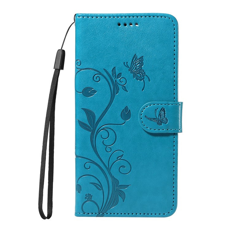 For Samsung Galaxy A35 5G Leather Case with Wallet Card Slots Flower Butterfly Pattern - Blue