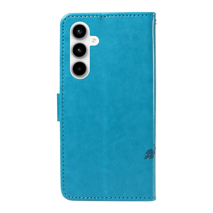 For Samsung Galaxy A35 5G Leather Case with Wallet Card Slots Flower Butterfly Pattern - Blue