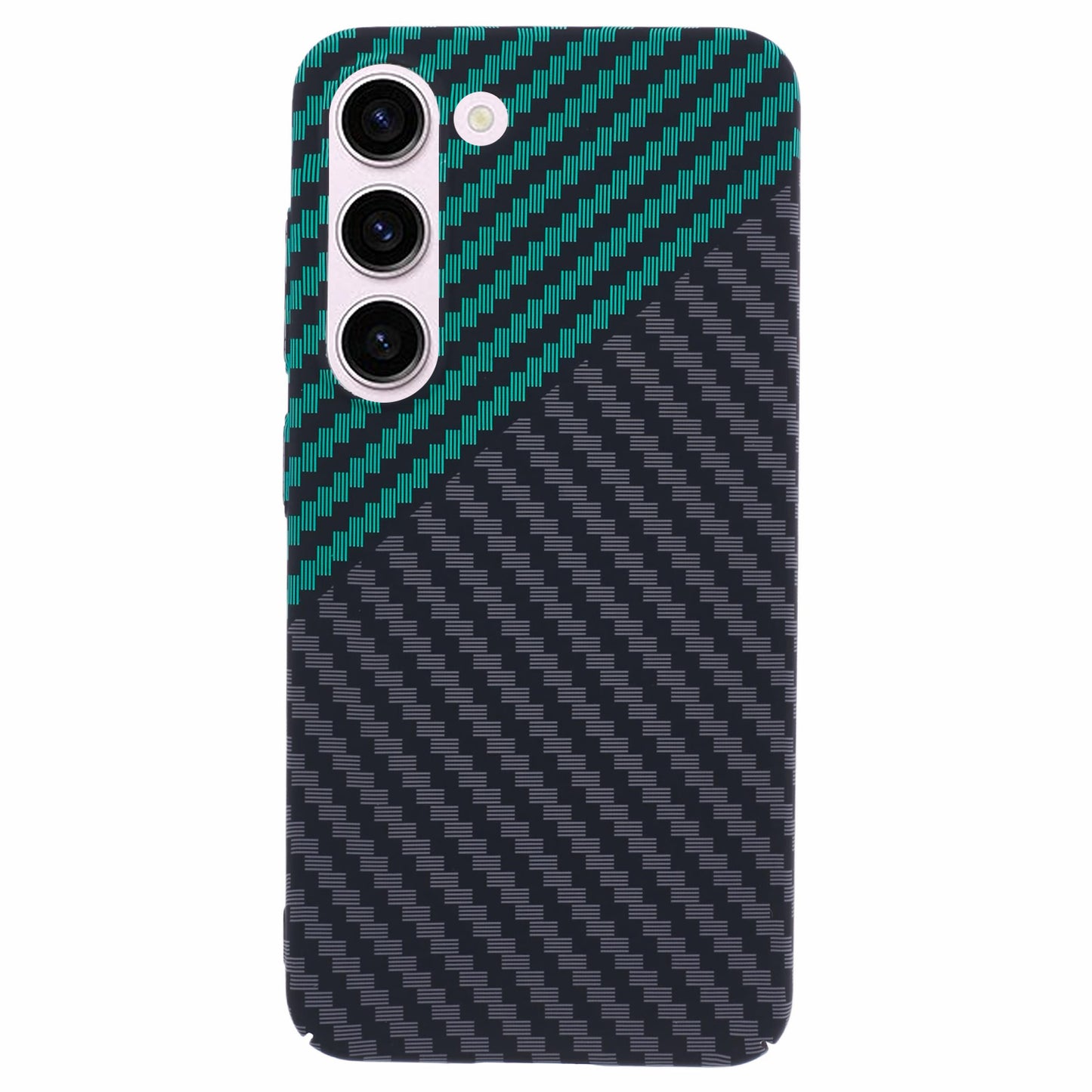 For Samsung Galaxy S24 Case Carbon Fiber Texture Splicing PC Phone Cover - Black+Green