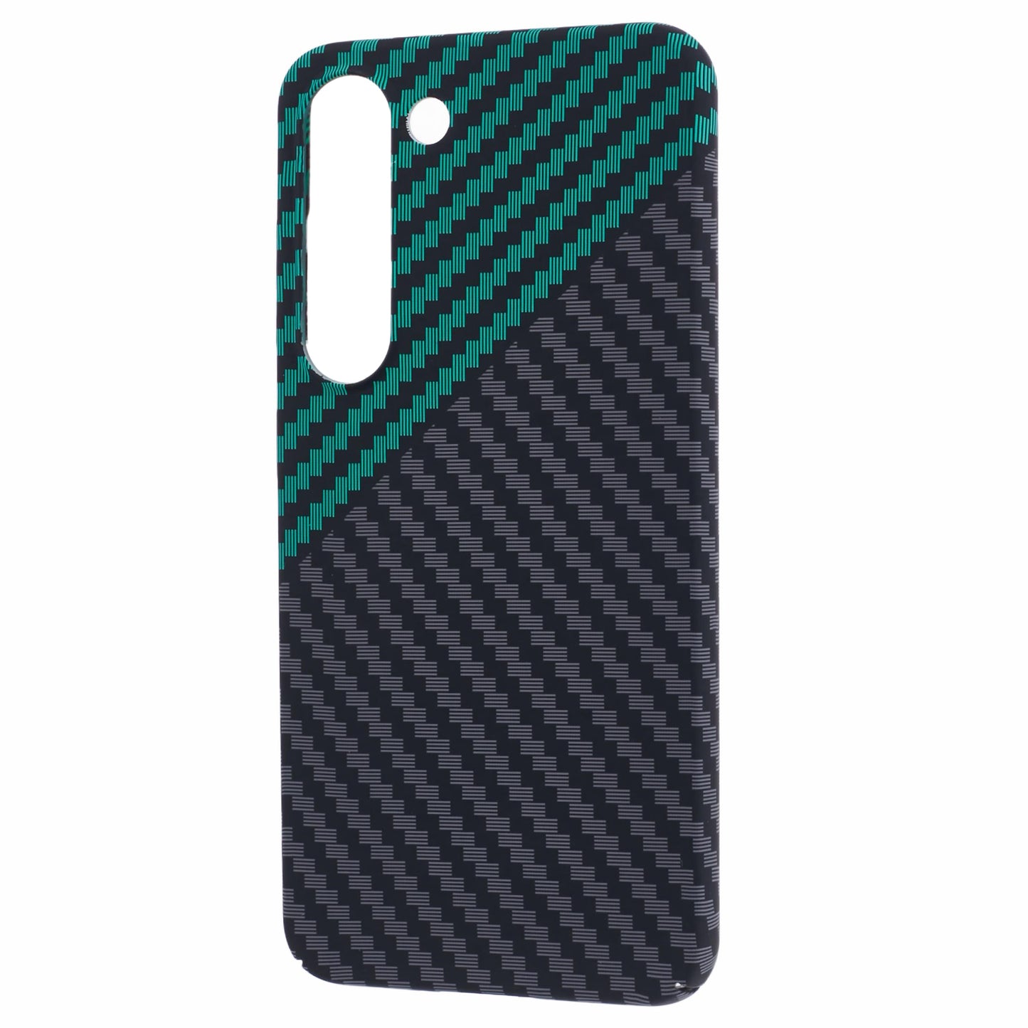 For Samsung Galaxy S24 Case Carbon Fiber Texture Splicing PC Phone Cover - Black+Green