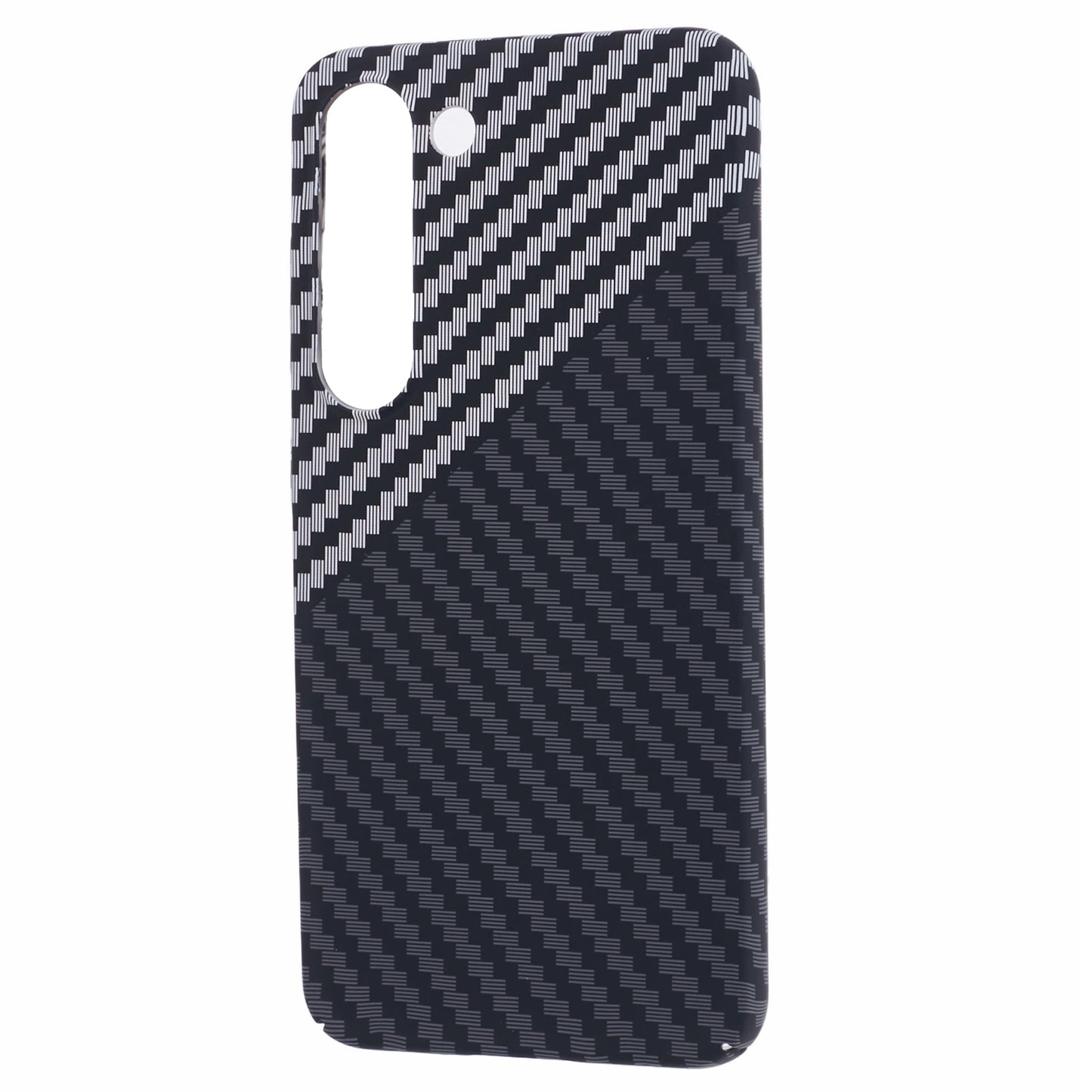For Samsung Galaxy S24 Case Carbon Fiber Texture Splicing PC Phone Cover - Black+White