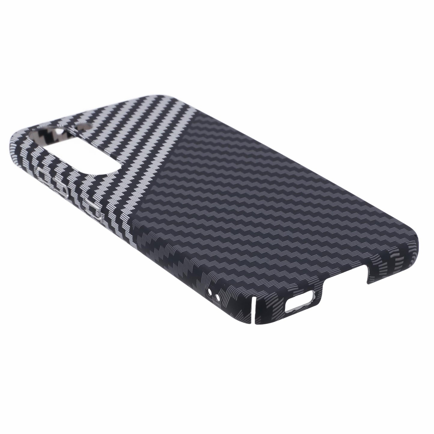 For Samsung Galaxy S24 Case Carbon Fiber Texture Splicing PC Phone Cover - Black+White