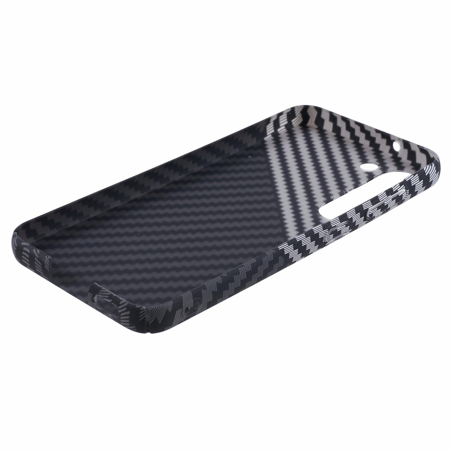 For Samsung Galaxy S24 Case Carbon Fiber Texture Splicing PC Phone Cover - Black+White