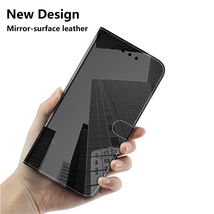 For Samsung Galaxy A35 5G Case with Hand Strap Mirror-Like Surface Leather Cover - Black