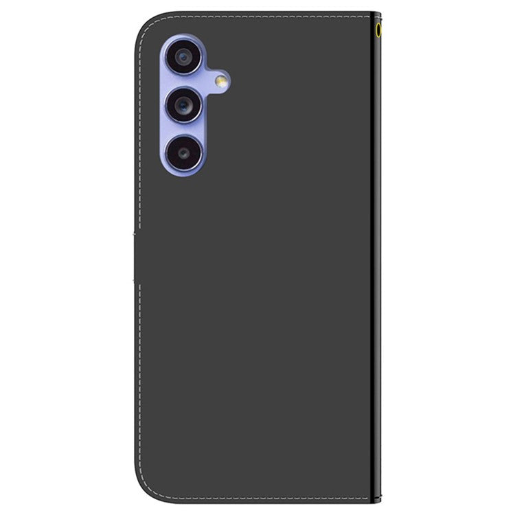 For Samsung Galaxy A35 5G Case with Hand Strap Mirror-Like Surface Leather Cover - Black