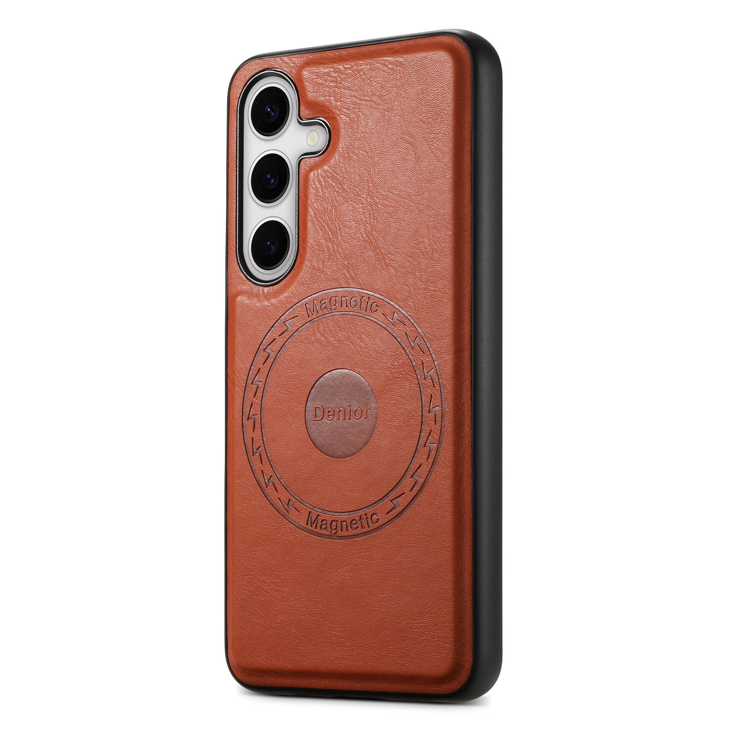 DENIOR For Samsung Galaxy S24 Cowhide Texture Phone Case Magnetic Leather Back Cover - Brown