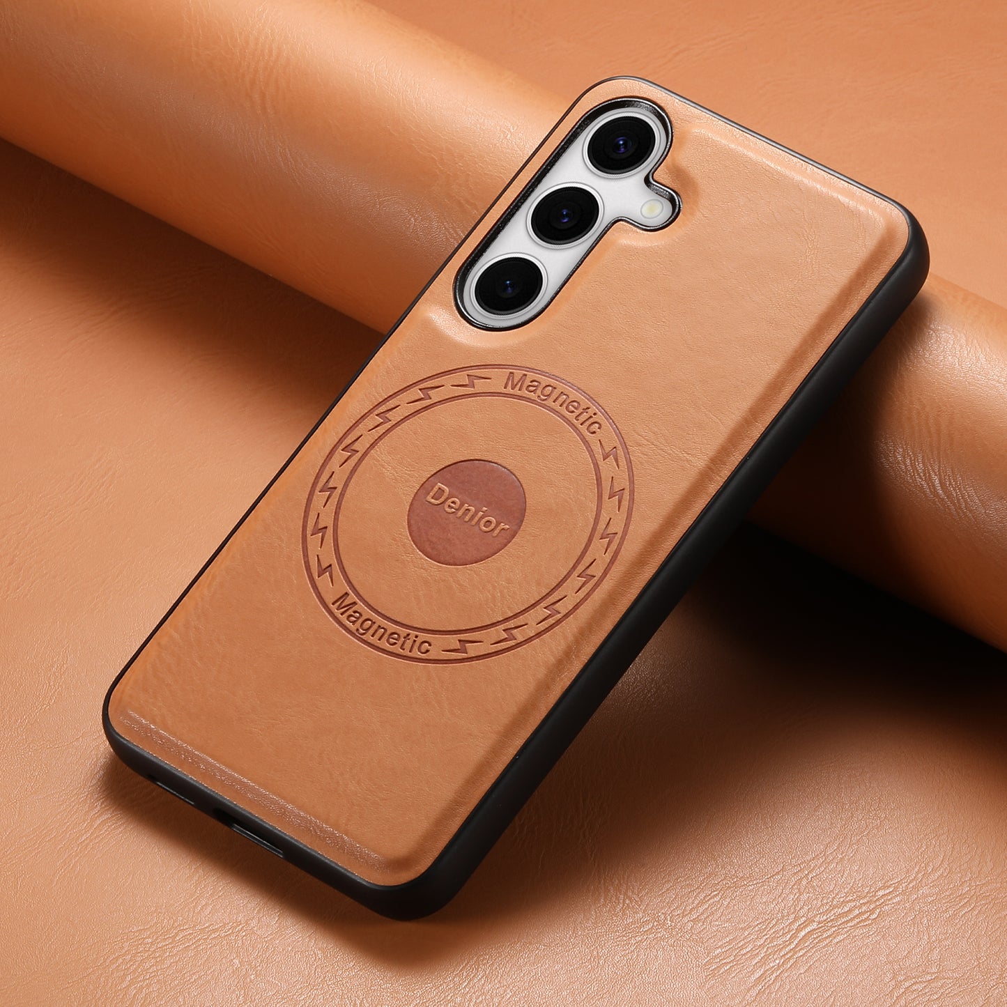 DENIOR For Samsung Galaxy S24 Cowhide Texture Phone Case Magnetic Leather Back Cover - Khaki