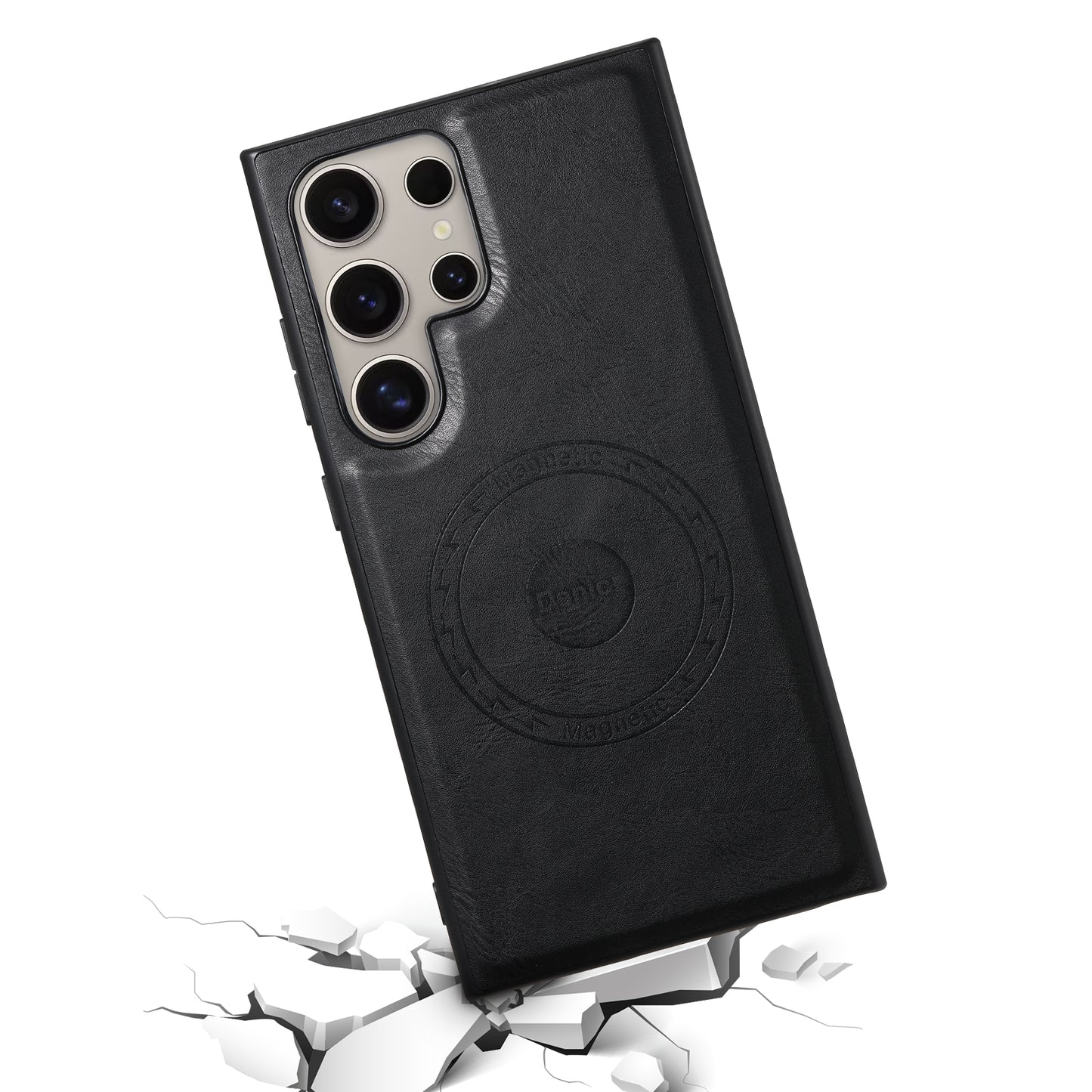 DENIOR For Samsung Galaxy S24 Ultra Magnetic Case Cowhide Texture Leather Back Cover - Black