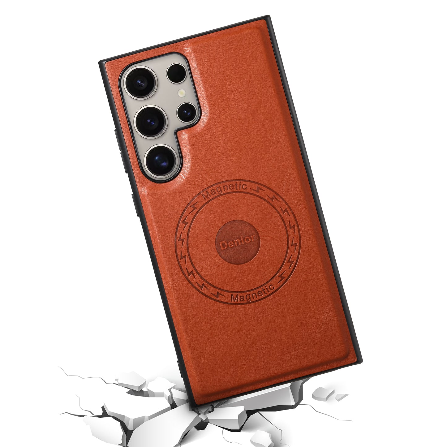 DENIOR For Samsung Galaxy S24 Ultra Magnetic Case Cowhide Texture Leather Back Cover - Brown