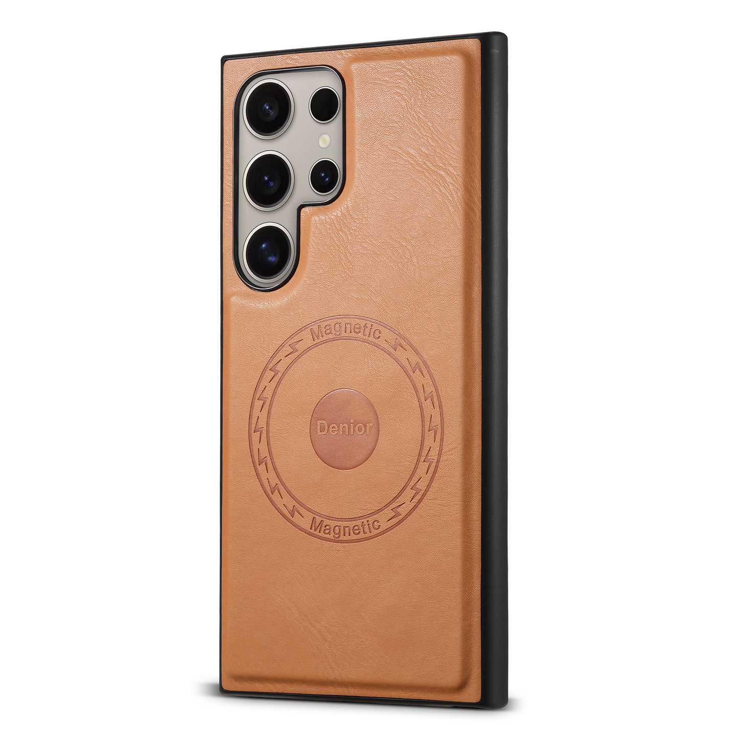 DENIOR For Samsung Galaxy S24 Ultra Magnetic Case Cowhide Texture Leather Back Cover - Khaki