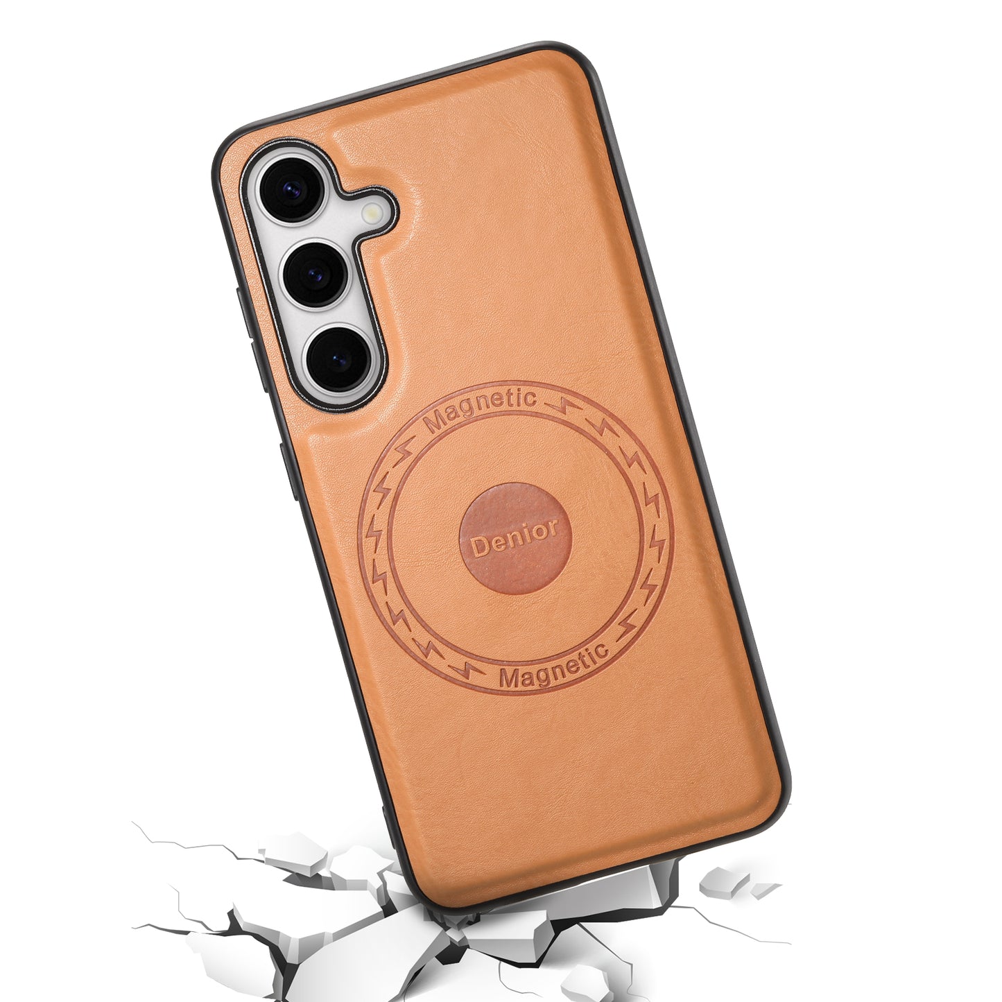 DENIOR For Samsung Galaxy S24+ Case Cowhide Texture Magnetic Phone Cover - Khaki