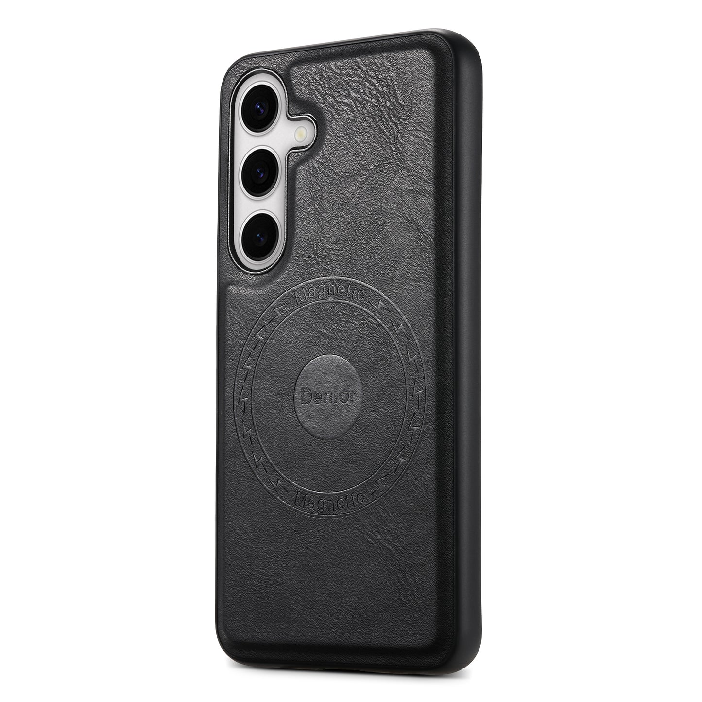 DENIOR For Samsung Galaxy S24+ Case Cowhide Texture Magnetic Phone Cover - Black