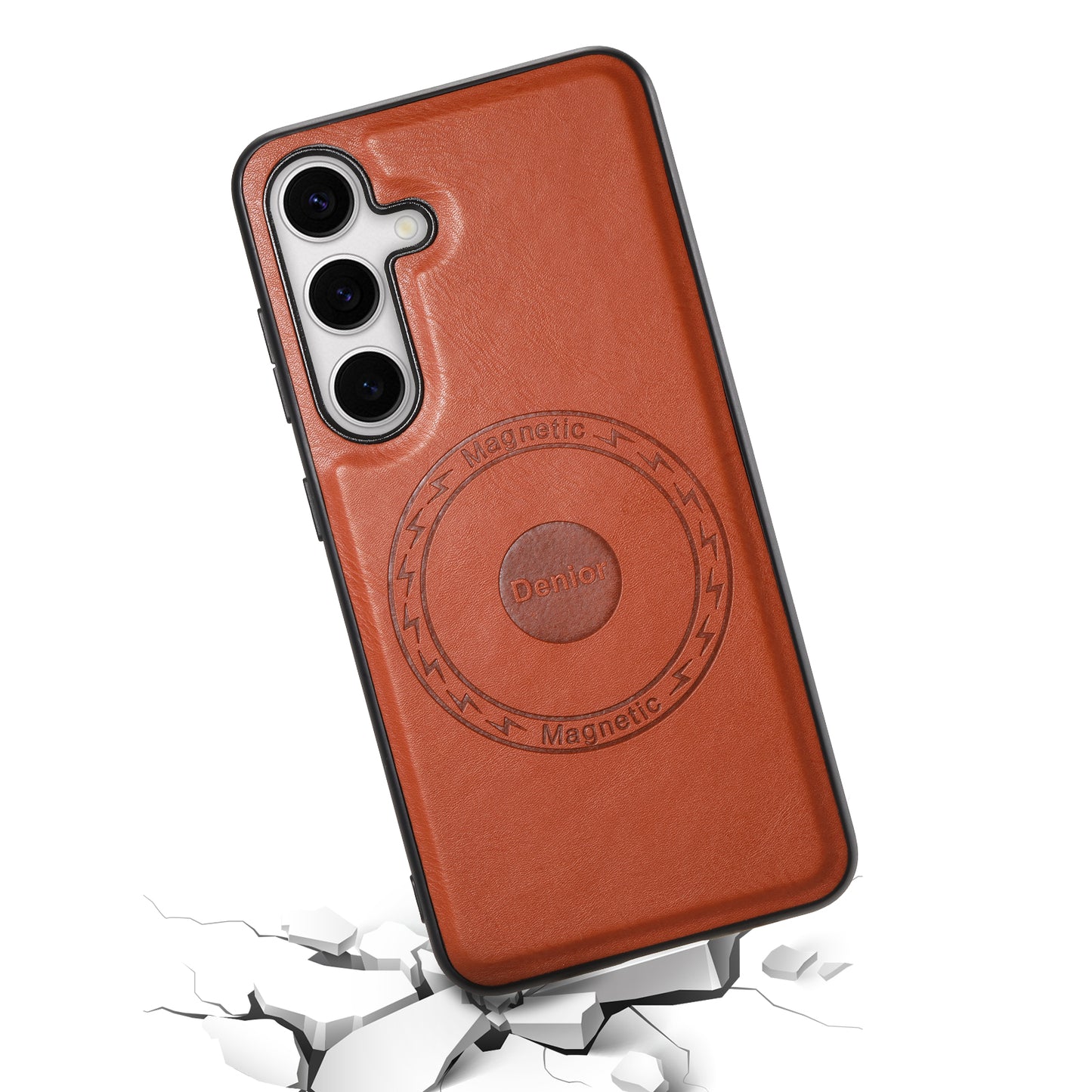 DENIOR For Samsung Galaxy S24+ Case Cowhide Texture Magnetic Phone Cover - Brown