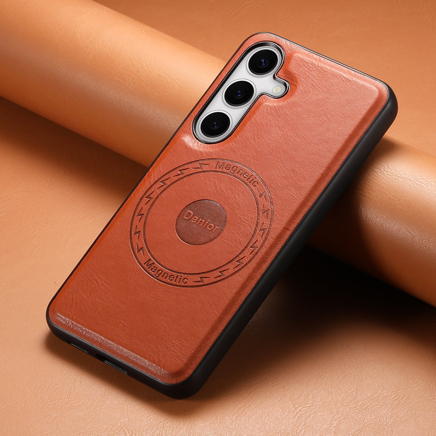 DENIOR For Samsung Galaxy S24+ Case Cowhide Texture Magnetic Phone Cover - Brown