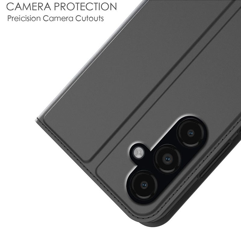 For Samsung Galaxy S24 Phone Stand Case Card Holder PU Leather Cell Phone Cover - Black