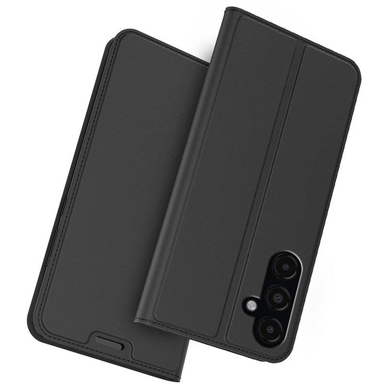 For Samsung Galaxy S24+ Card Holder PU Leather Phone Cover Anti-Scratch Cell Phone Stand Case - Black