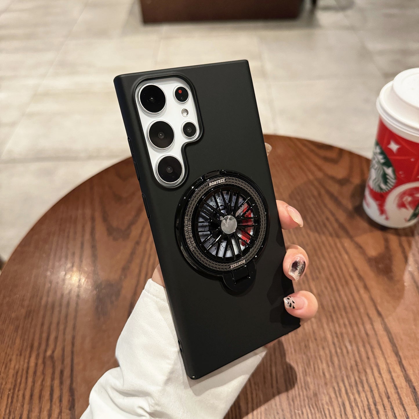 VOERO For Samsung Galaxy S24 Ultra PC Case Electroplating Kickstand Phone Case Built-In Rotating Gyro - Black