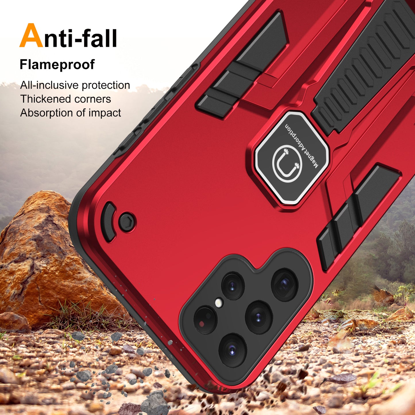 For Samsung Galaxy S24 Ultra Case Drop-resistant Kickstand Back Shell Work with Magnetic Car Mount - Red