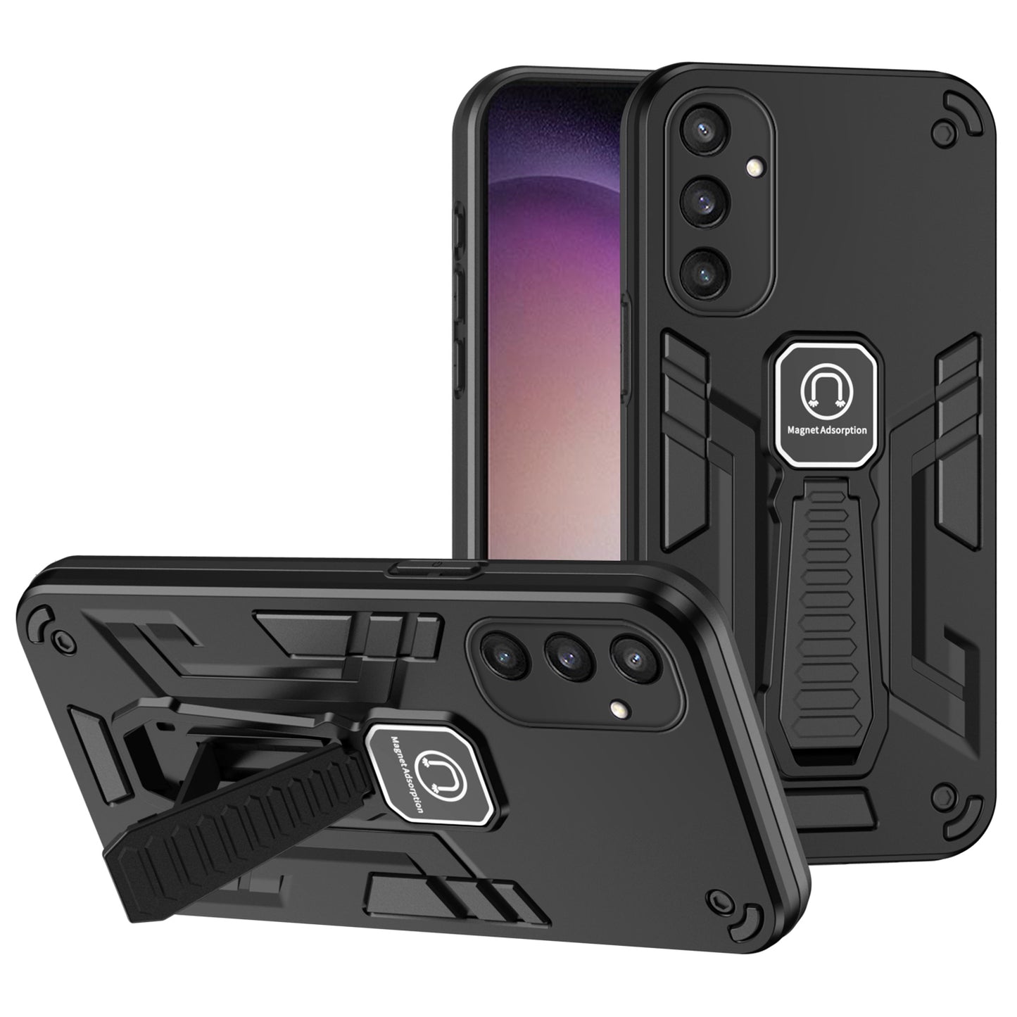 For Samsung Galaxy S24+ Case Anti-scratch PC + TPU Phone Back Shell with Kickstand - Black