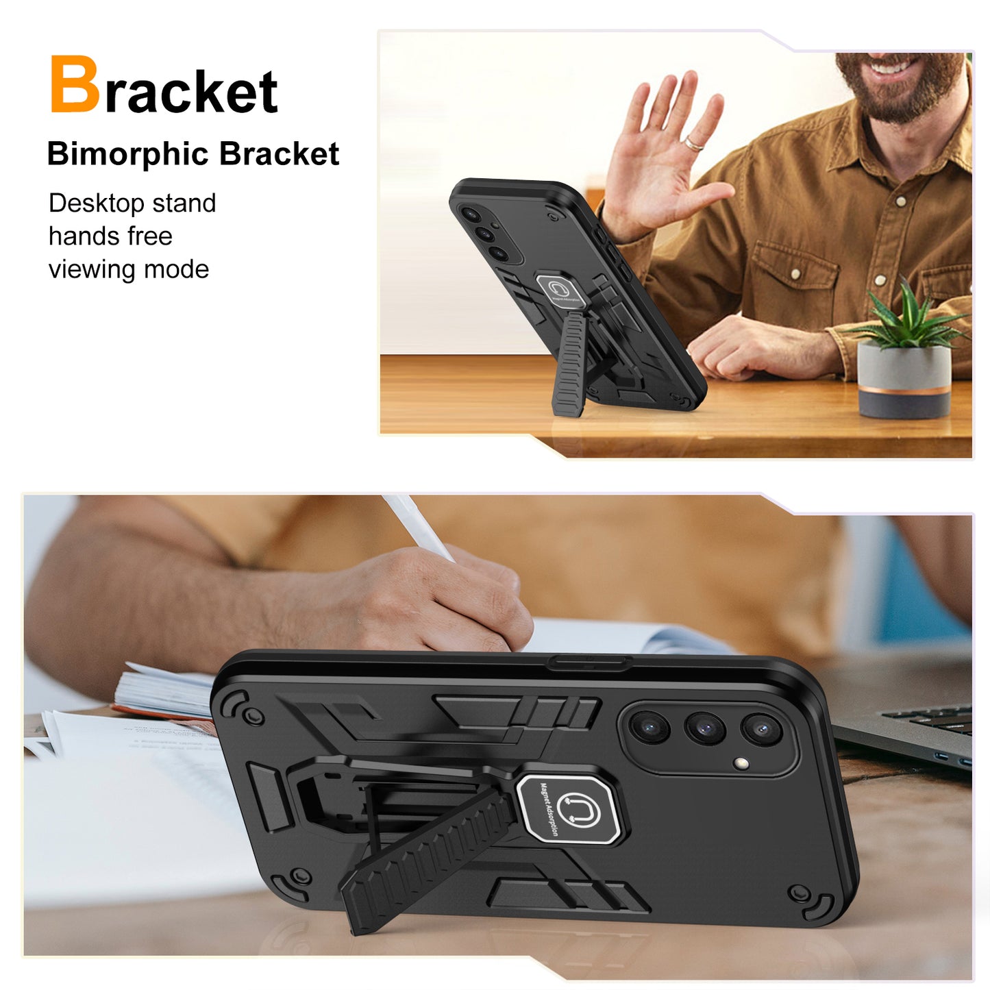 For Samsung Galaxy S24+ Case Anti-scratch PC + TPU Phone Back Shell with Kickstand - Black