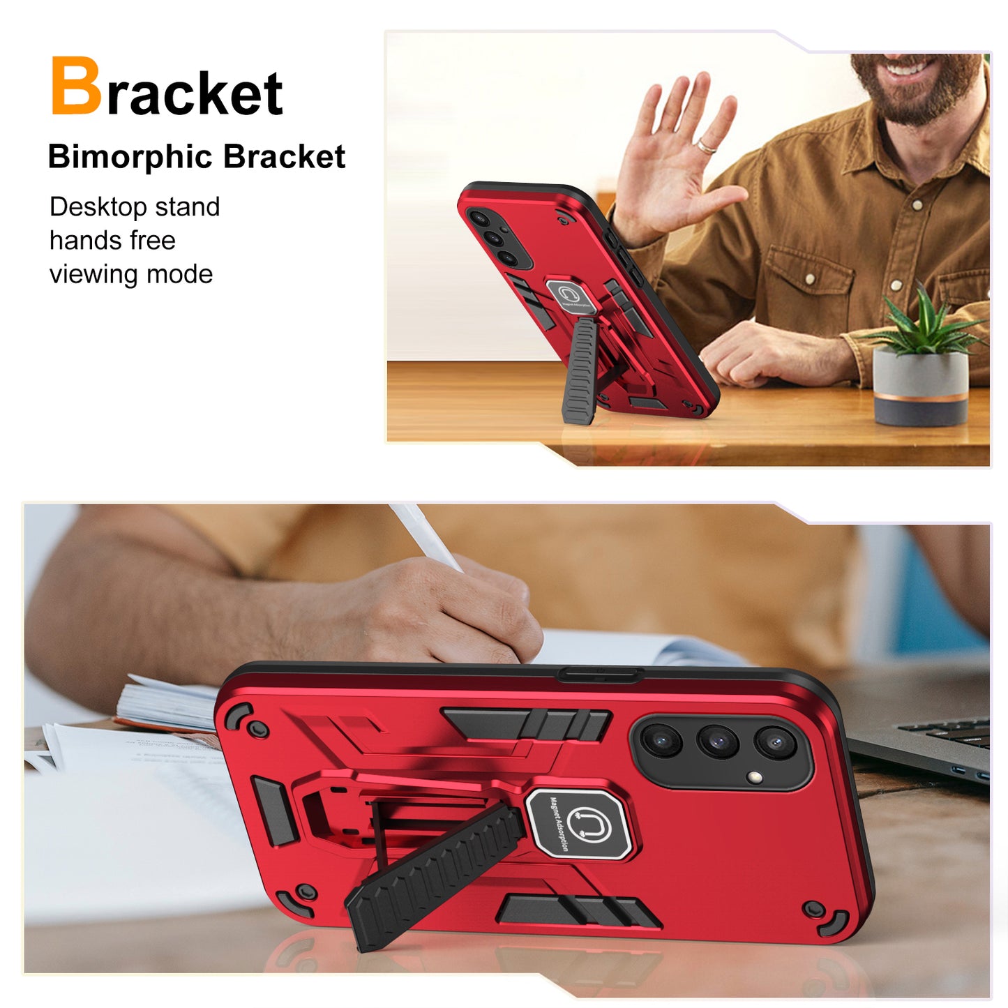 For Samsung Galaxy S24 Case Shock Absorbing Phone Protector with Kickstand - Red
