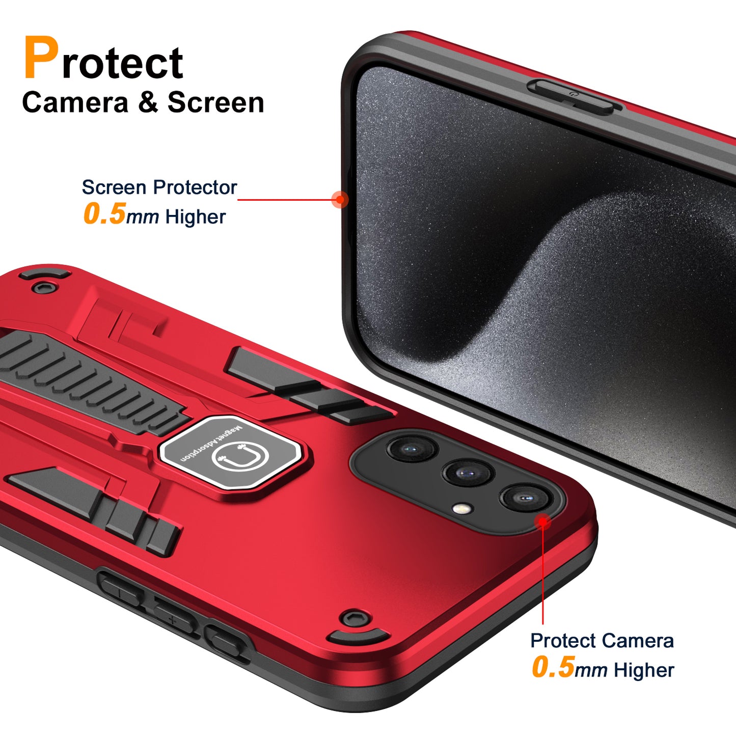 For Samsung Galaxy S24 Case Shock Absorbing Phone Protector with Kickstand - Red