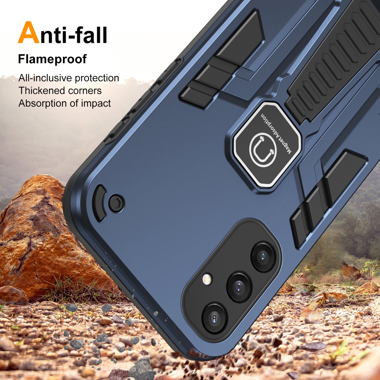 For Samsung Galaxy S24 Case Shock Absorbing Phone Protector with Kickstand - Blue
