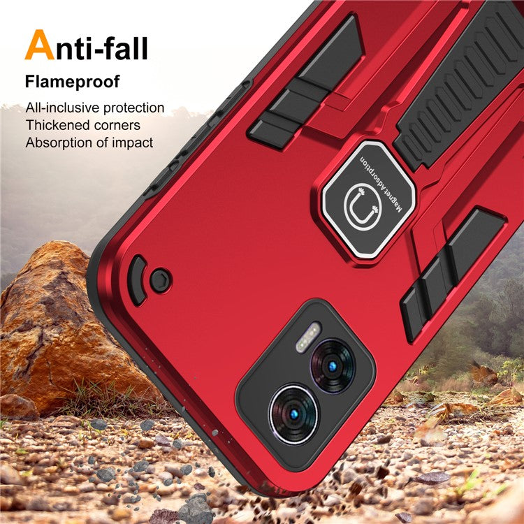For Motorola Edge 30 Neo 5G Kickstand Case PC + TPU Cover Support Magnetic Car Mount - Red