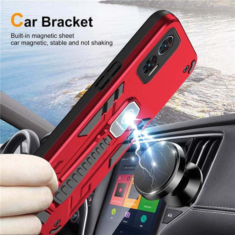 For Motorola Edge 30 Neo 5G Kickstand Case PC + TPU Cover Support Magnetic Car Mount - Red