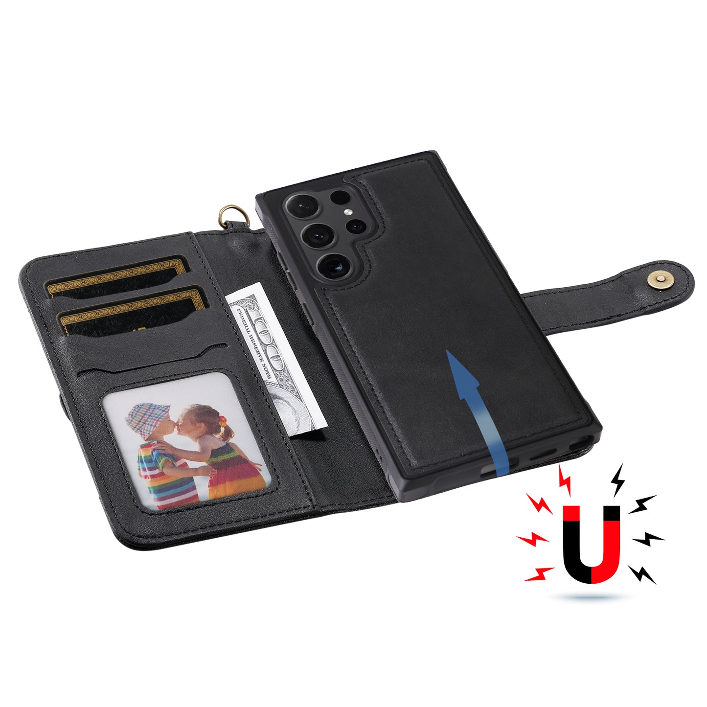 KT Leather Series-4 For Samsung Galaxy S24 Ultra Case 2-in-1 Detachable Stand Phone Cover - Black