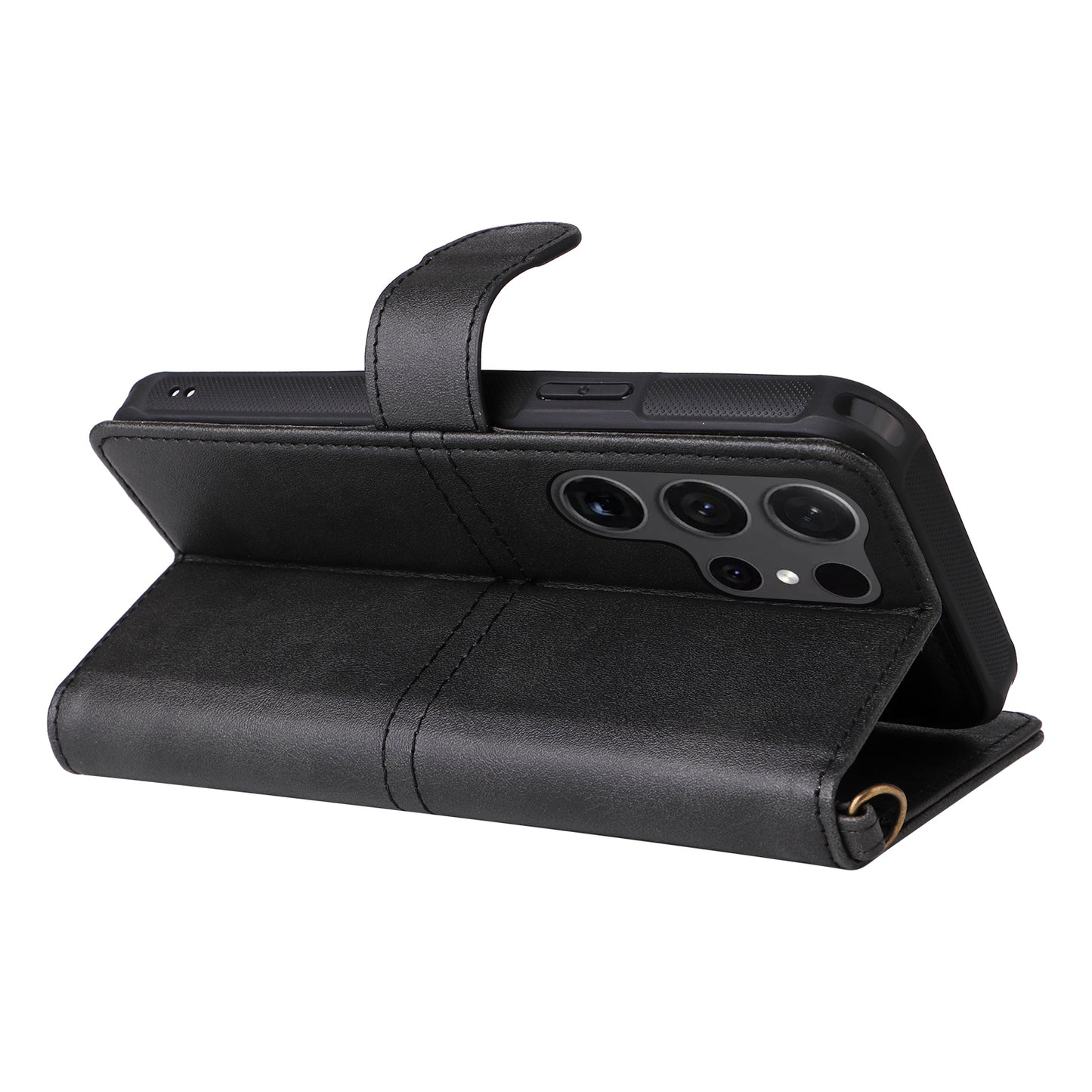 KT Leather Series-4 For Samsung Galaxy S24 Ultra Case 2-in-1 Detachable Stand Phone Cover - Black