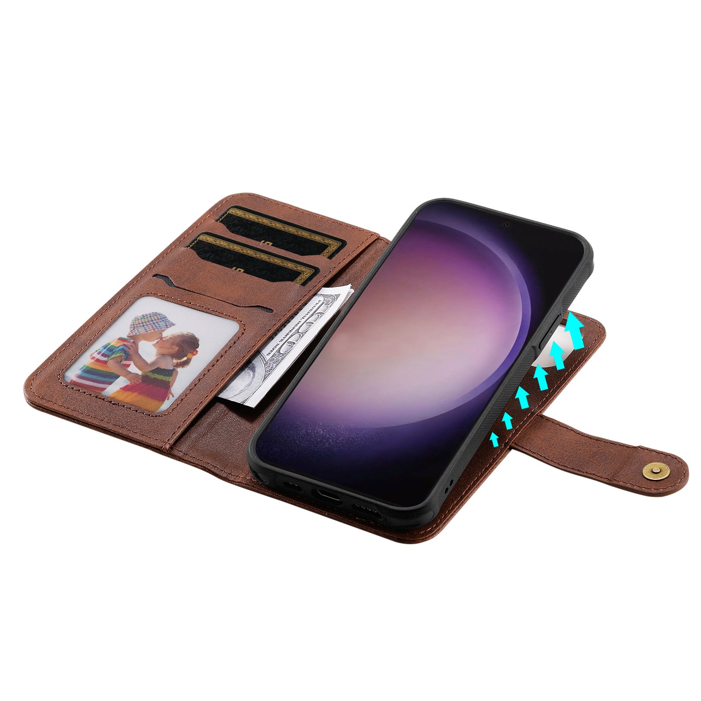 KT Leather Series-4 For Samsung Galaxy S24 Ultra Case 2-in-1 Detachable Stand Phone Cover - Coffee