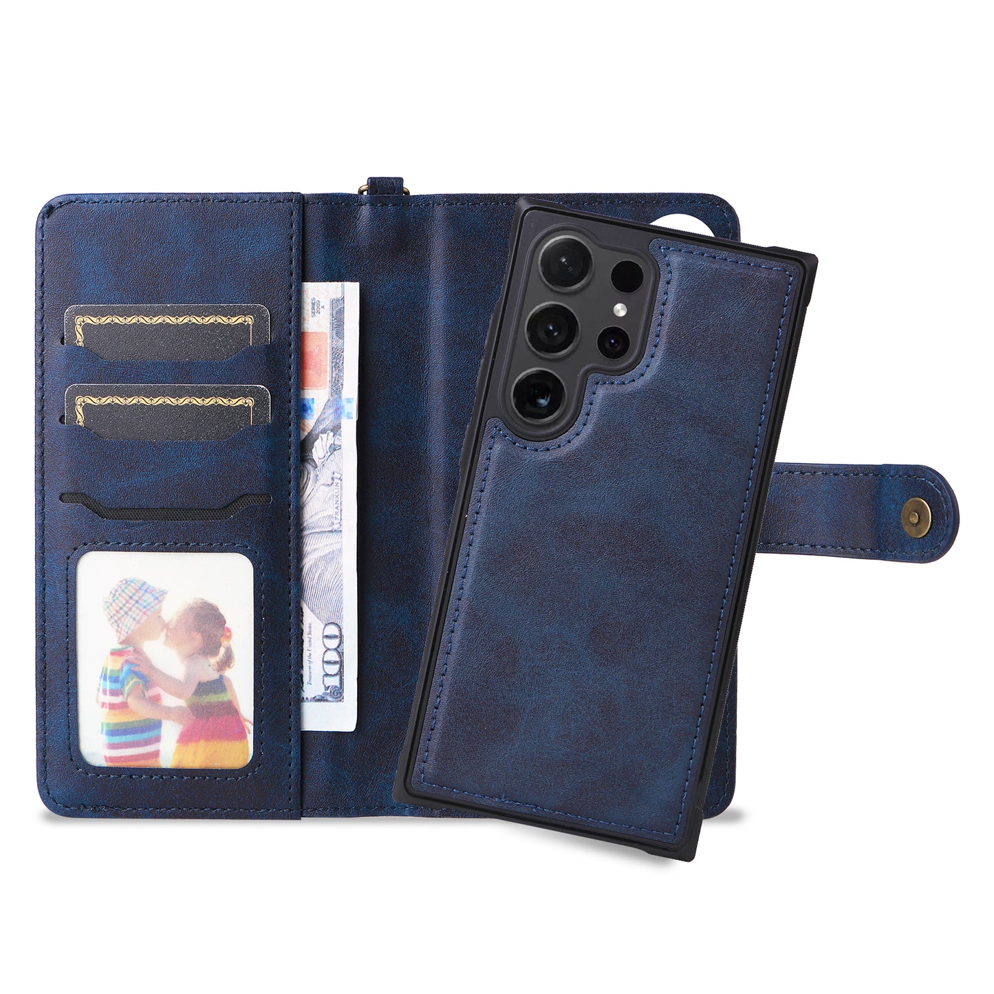 KT Leather Series-4 For Samsung Galaxy S24 Ultra Case 2-in-1 Detachable Stand Phone Cover - Blue