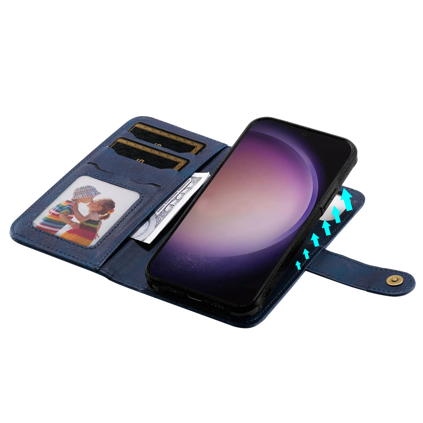 KT Leather Series-4 For Samsung Galaxy S24 Ultra Case 2-in-1 Detachable Stand Phone Cover - Blue