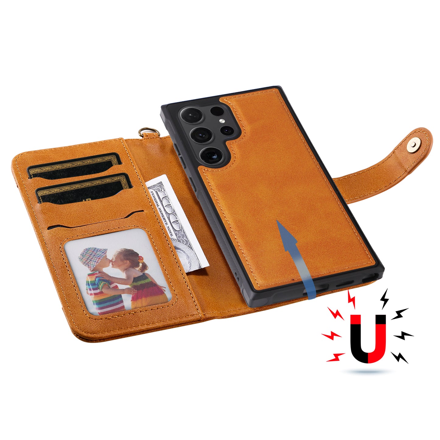 KT Leather Series-4 For Samsung Galaxy S24 Ultra Case 2-in-1 Detachable Stand Phone Cover - Brown