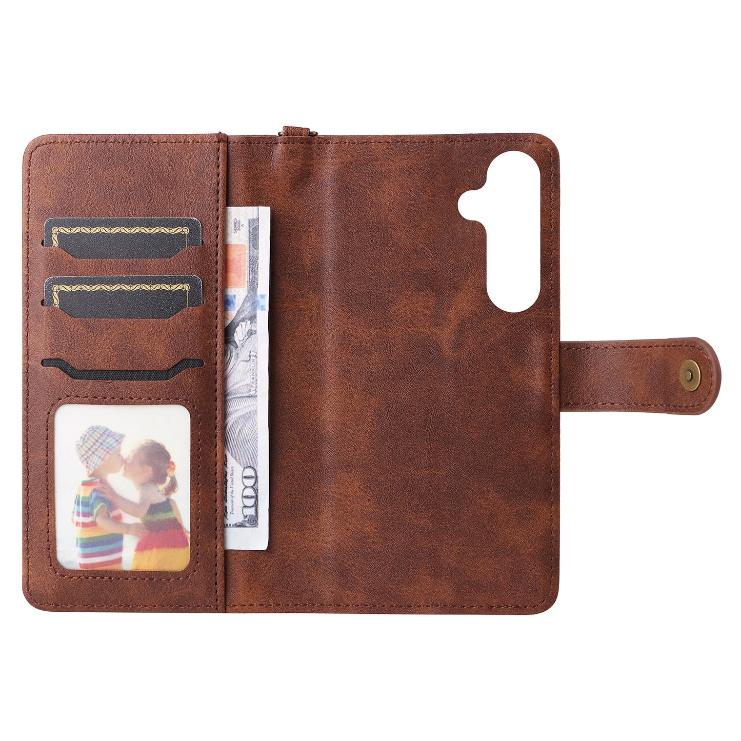 KT Leather Series-4 For Samsung Galaxy S24 Wallet Case 2-in-1 Detachable Flip Stand Phone Cover - Coffee
