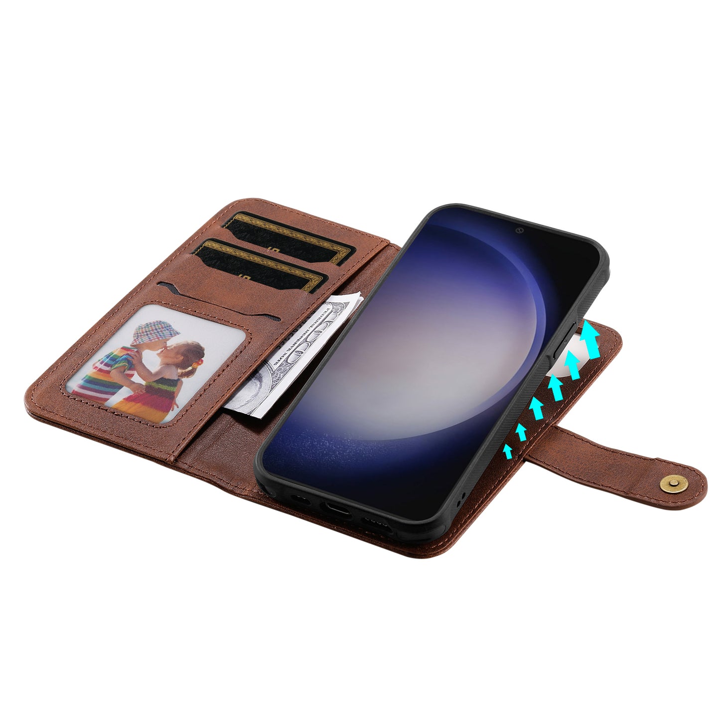 KT Leather Series-4 For Samsung Galaxy S24 Wallet Case 2-in-1 Detachable Flip Stand Phone Cover - Coffee