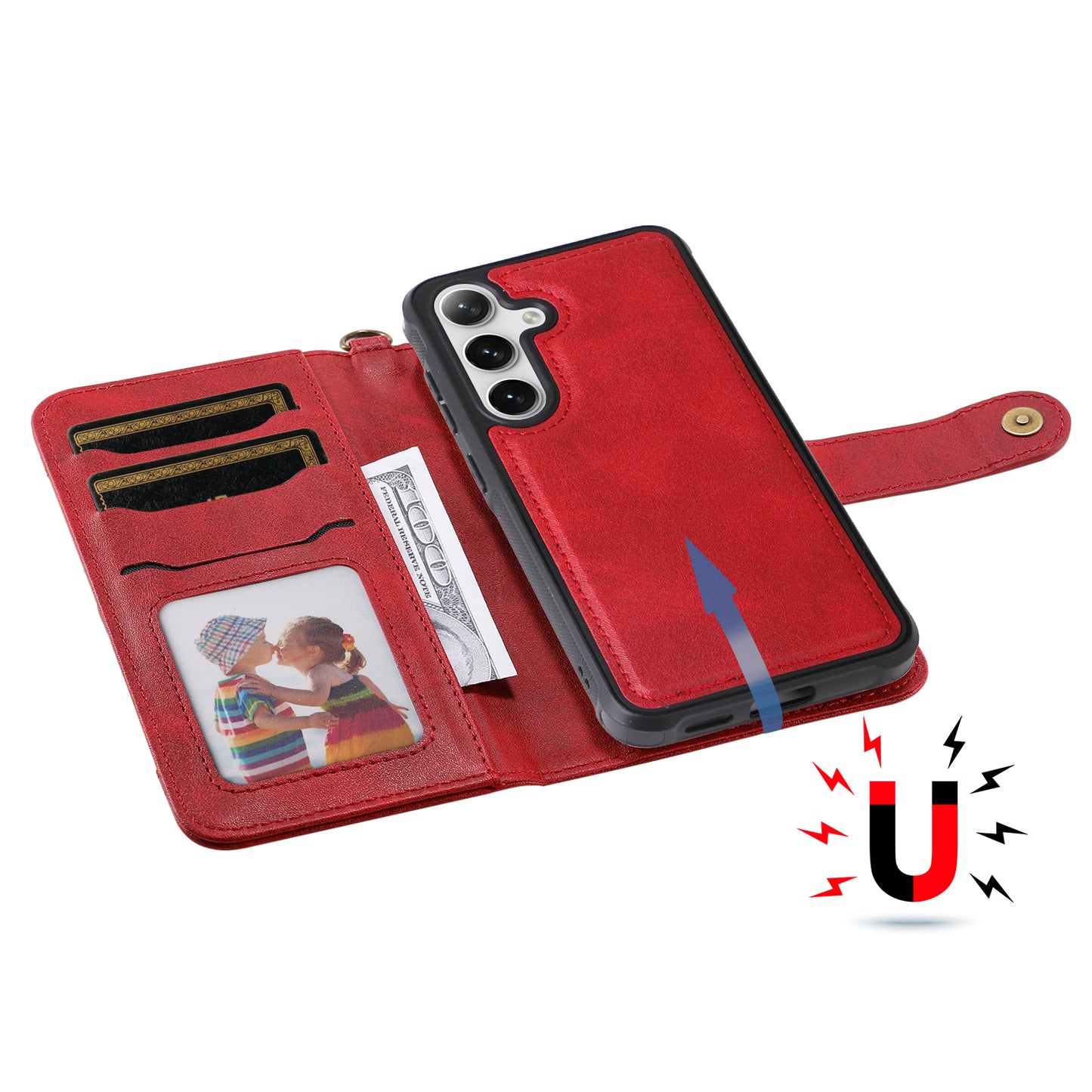 KT Leather Series-4 For Samsung Galaxy S24 Wallet Case 2-in-1 Detachable Flip Stand Phone Cover - Red