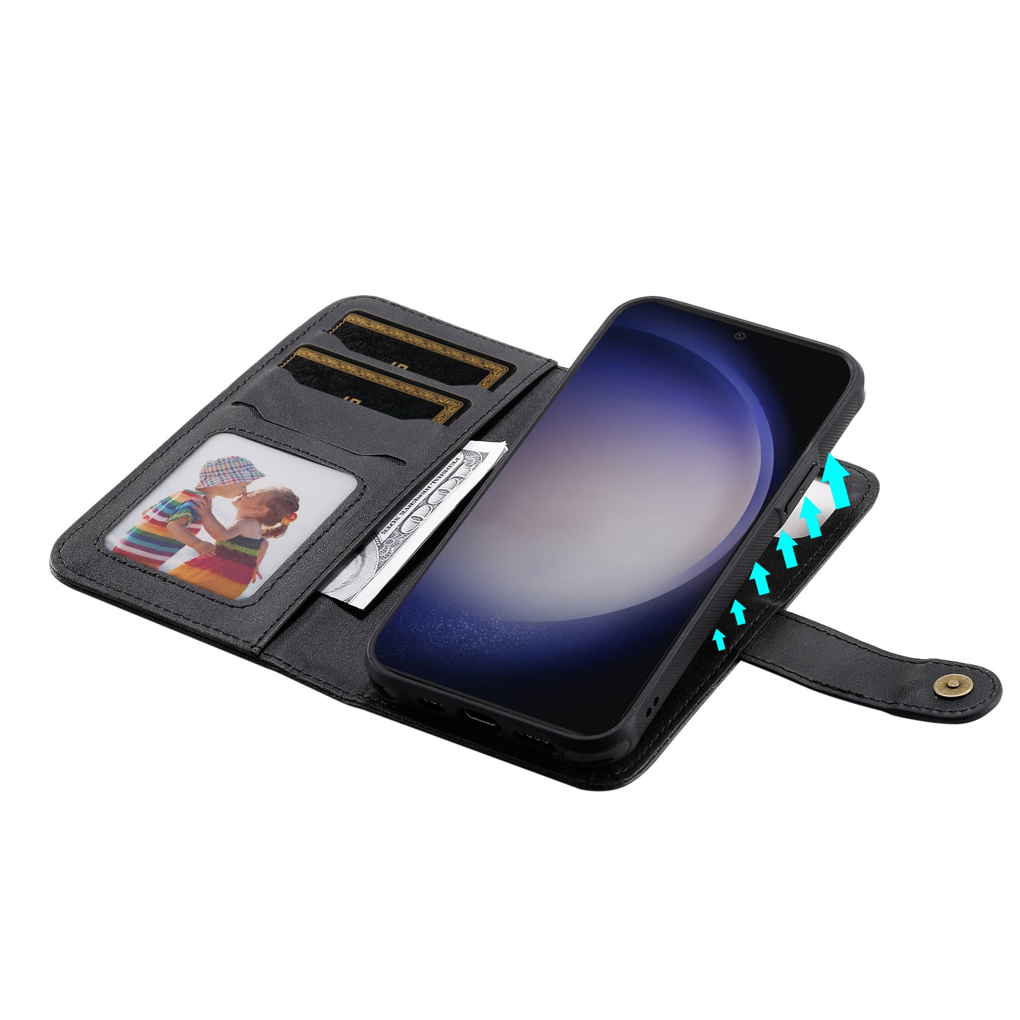 KT Leather Series-4 For Samsung Galaxy S24 Wallet Case 2-in-1 Detachable Flip Stand Phone Cover - Black