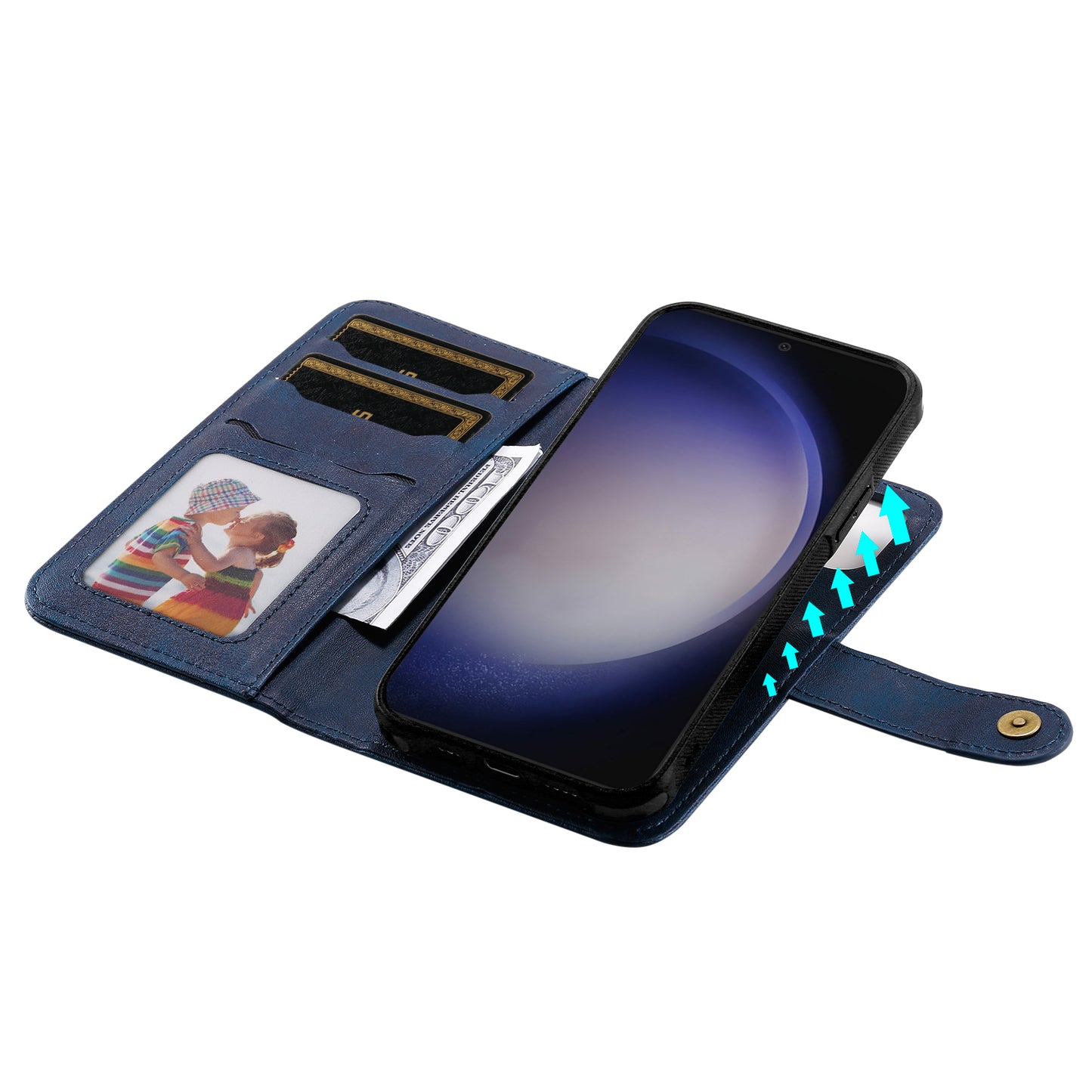 KT Leather Series-4 For Samsung Galaxy S24 Wallet Case 2-in-1 Detachable Flip Stand Phone Cover - Blue