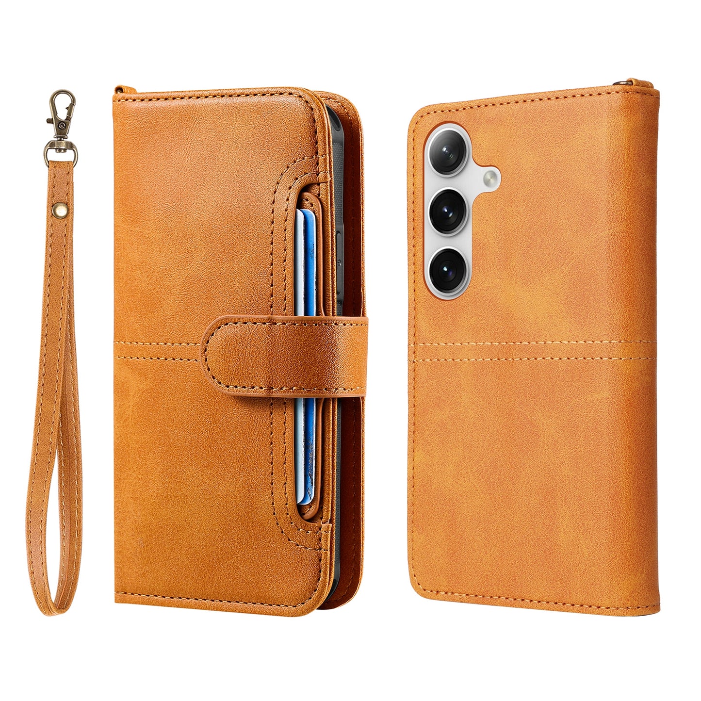 KT Leather Series-4 For Samsung Galaxy S24 Wallet Case 2-in-1 Detachable Flip Stand Phone Cover - Brown