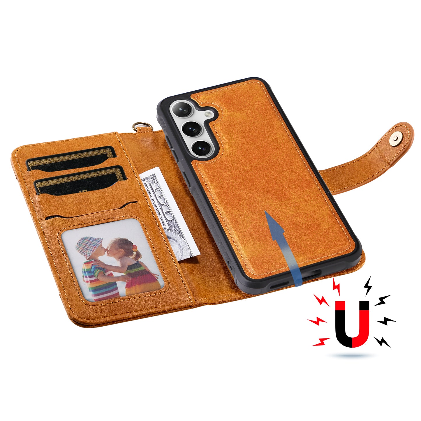 KT Leather Series-4 For Samsung Galaxy S24 Wallet Case 2-in-1 Detachable Flip Stand Phone Cover - Brown