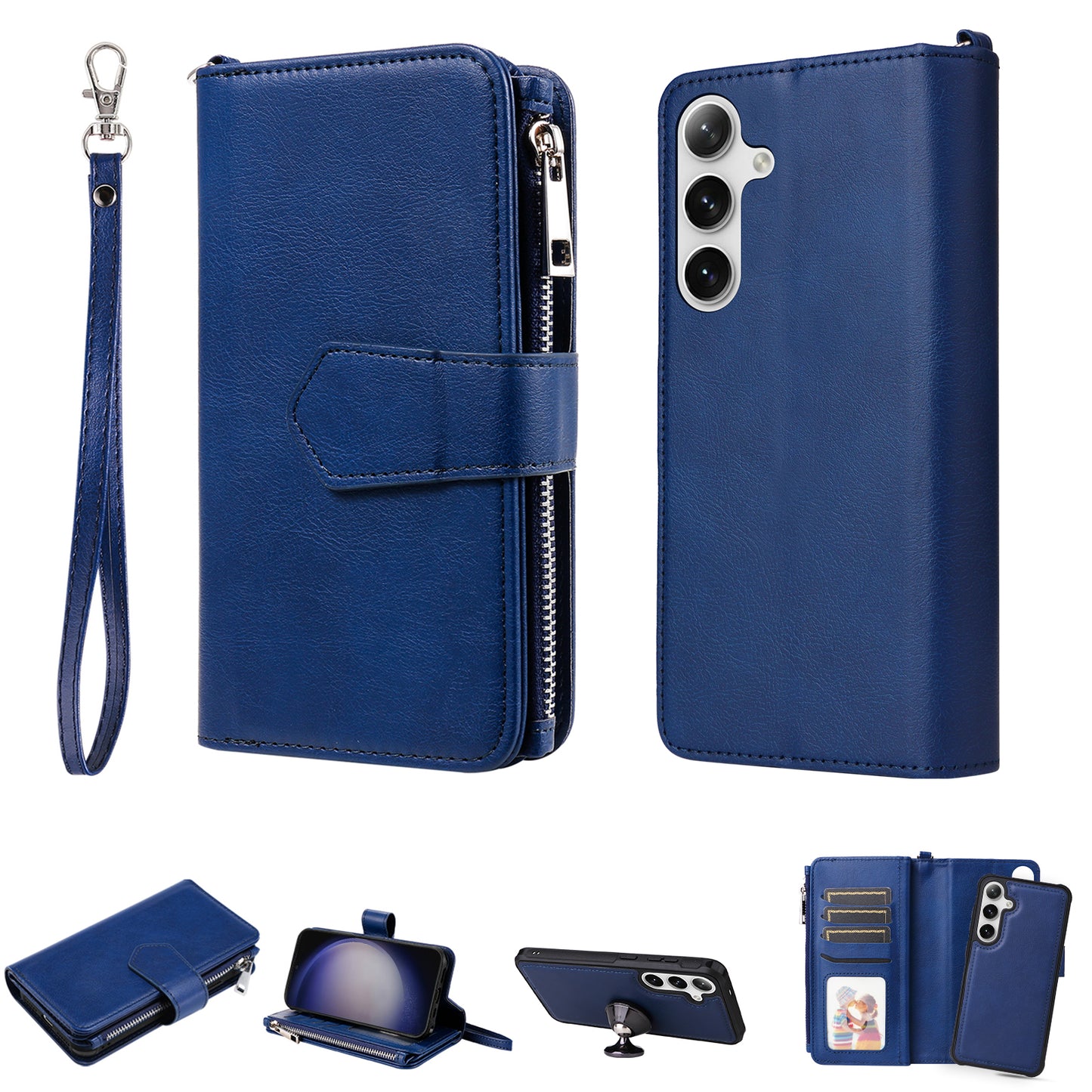 KT Multi-functional Series-4 for Samsung Galaxy S24+ Case Detachable 2-in-1 PU Leather Phone Cover - Blue