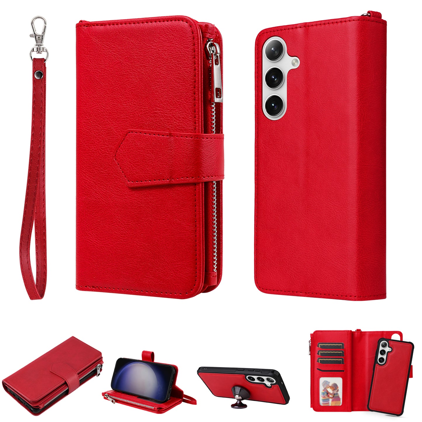 KT Multi-functional Series-4 for Samsung Galaxy S24+ Case Detachable 2-in-1 PU Leather Phone Cover - Red