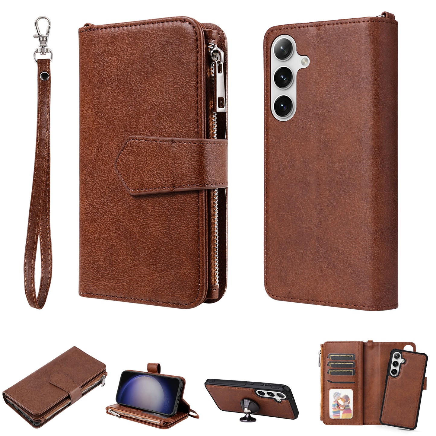 KT Multi-functional Series-4 for Samsung Galaxy S24+ Case Detachable 2-in-1 PU Leather Phone Cover - Brown