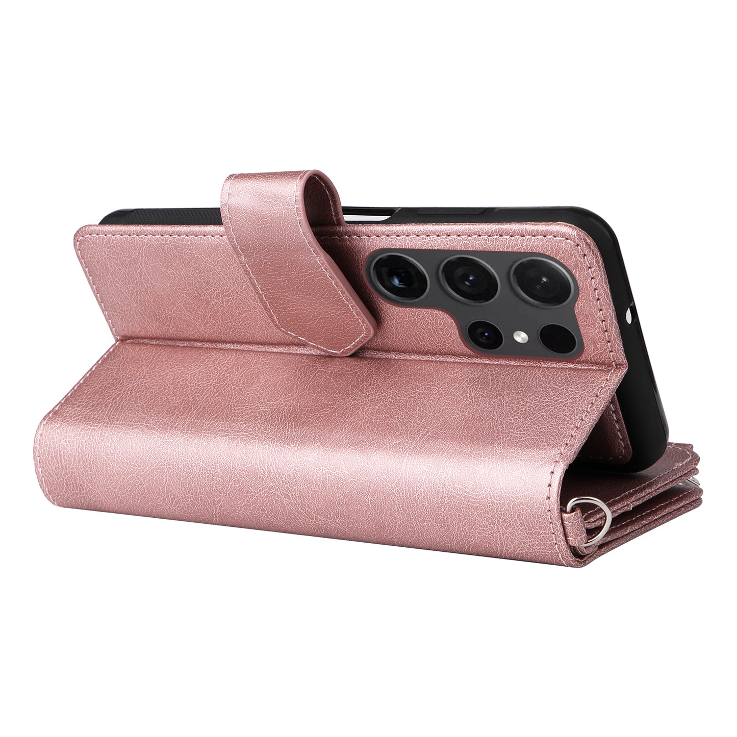 KT Multi-functional Series-4 for Samsung Galaxy S24 Ultra Case Magnetic Leather Zipper Pocket Phone Cover - Rose Gold